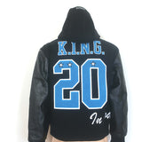 Supreme King Leather-Sleeve Hooded Varsity Jacket Black Size Medium