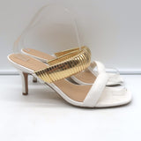 Veronica Beard Meena Metal-Strap Mules Cream Leather Size 8 Open Toe Sandals