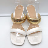 Veronica Beard Meena Metal-Strap Mules Cream Leather Size 8 Open Toe Sandals