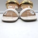 Veronica Beard Meena Metal-Strap Mules Cream Leather Size 8 Open Toe Sandals