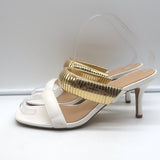 Veronica Beard Meena Metal-Strap Mules Cream Leather Size 8 Open Toe Sandals