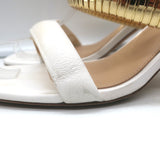 Veronica Beard Meena Metal-Strap Mules Cream Leather Size 8 Open Toe Sandals