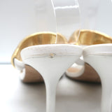 Veronica Beard Meena Metal-Strap Mules Cream Leather Size 8 Open Toe Sandals