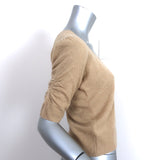 FRAME Cashmere Ruched Sleeve Sweater Taupe Size Small Scoop Neck Top