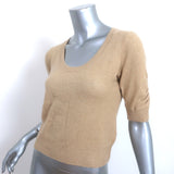 FRAME Cashmere Ruched Sleeve Sweater Taupe Size Small Scoop Neck Top