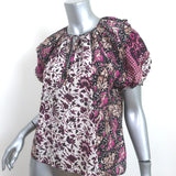 Ulla Johnson Puff Sleeve Top Arusi Fuchsia Printed Cotton-Silk Size 0