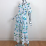 LoveShackFancy Edie Maxi Dress White/Blue Floral Print Cotton Size Extra Small
