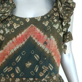 Ulla Johnson Ruffle Midi Dress Nia Olive Printed Cotton Size 12