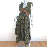 Ulla Johnson Ruffle Midi Dress Nia Olive Printed Cotton Size 12