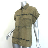 Christian Dior Tie Dye Snap Shirt Olive Cotton Size Small Short Sleeve Top