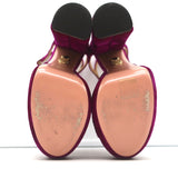 Aquazzura Ava Platform Sandals Magenta Ribbed Velvet Size 37 Ankle Strap Heels