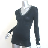 Hanro Woolen Lace V-Neck Top Fine Ribbed Wool-Silk Black Size Small NEW