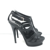 Yves Saint Laurent Y-Embossed Platform Sandals Black Leather Size 37