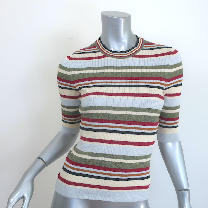 Veronica Beard Kavya Striped Short Sleeve Ribbed Sweater Multi Size Small NEW
