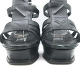 Yves Saint Laurent Y-Embossed Platform Sandals Black Leather Size 37