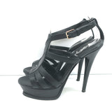 Yves Saint Laurent Y-Embossed Platform Sandals Black Leather Size 37