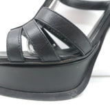 Yves Saint Laurent Y-Embossed Platform Sandals Black Leather Size 37