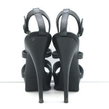Yves Saint Laurent Y-Embossed Platform Sandals Black Leather Size 37