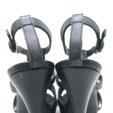Yves Saint Laurent Y-Embossed Platform Sandals Black Leather Size 37