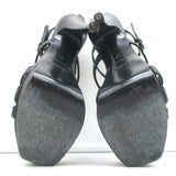 Yves Saint Laurent Y-Embossed Platform Sandals Black Leather Size 37