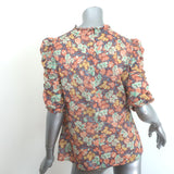 Veronica Beard Natuka Ruched Top Floral Print Cotton Size 8 Short Sleeve Blouse