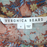 Veronica Beard Natuka Ruched Top Floral Print Cotton Size 8 Short Sleeve Blouse