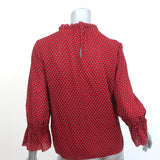 FRAME Blouse Brooke Red Heart Print Silk Size Small Ruffle Sleeve Top