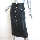 L'Agence Milann Vegan Leather Button-Front Midi Skirt Black Size 4