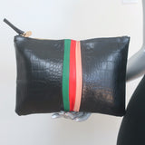Clare V. Croc-Embossed Striped Flat Clutch Black Leather NEW