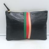 Clare V. Croc-Embossed Striped Flat Clutch Black Leather NEW