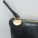 Clare V. Croc-Embossed Striped Flat Clutch Black Leather NEW