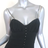 The Kooples Rhinestone-Strap Midi Dress Black Silk Size 1