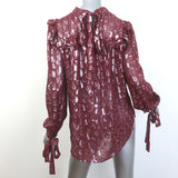 Veronica Beard Brooks Tie-Sleeve Blouse Burgundy Metallic Silk Size 6 NEW