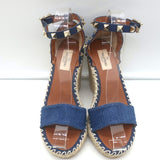 Valentino Denim Rockstud Espadrille Wedge Sandals Blue Leather Size 36 NEW
