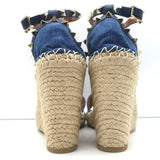 Valentino Denim Rockstud Espadrille Wedge Sandals Blue Leather Size 36 NEW