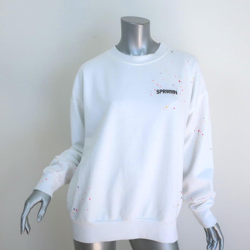 SPRWMN Paint Splatter Sweatshirt White Cotton Size Medium Crewneck Pullover