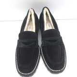 Jimmy Choo Deanna Crystal-Trim Shearling Penny Loafers Black Suede Size 39