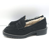 Jimmy Choo Deanna Crystal-Trim Shearling Penny Loafers Black Suede Size 39