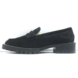 Jimmy Choo Deanna Crystal-Trim Shearling Penny Loafers Black Suede Size 39