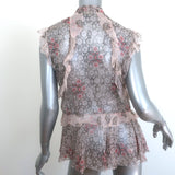 Alexander McQueen Sleeveless Ruffle Blouse Light Pink Floral Print Silk Size 42