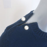 Chanel Pearl Pin-Embellished Cashmere Sweater Navy Size 36 Short Sleeve Top