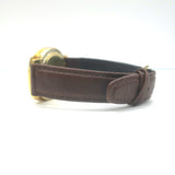 Vintage 1950s Bulova Accutron Day Date 14k Gold Watch with Brown Leather Band
