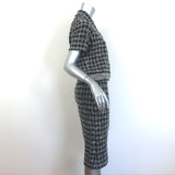 Christian Dior Houndstooth Tweed Skirt Suit Black/White Cotton-Blend Size US 2/4