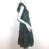 SEA Smocked Tiered Mini Dress Dark Green Ramie Size 4
