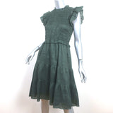 SEA Smocked Tiered Mini Dress Dark Green Ramie Size 4