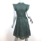 SEA Smocked Tiered Mini Dress Dark Green Ramie Size 4