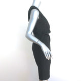 Lanvin Pleated-Side Dress Black Dotted Stretch Jersey Size 38 Sleeveless Sheath