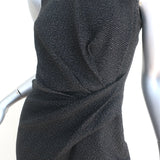 Lanvin Pleated-Side Dress Black Dotted Stretch Jersey Size 38 Sleeveless Sheath