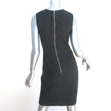 Lanvin Pleated-Side Dress Black Dotted Stretch Jersey Size 38 Sleeveless Sheath