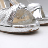 Jimmy Choo Twisted Strap Platform Sandals Silver Snakeskin Size 38.5